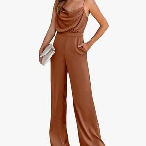 PrettyGarden Women Jumpsuit Sleeveless Spaghetti Strap Cowl Romper Rust XL